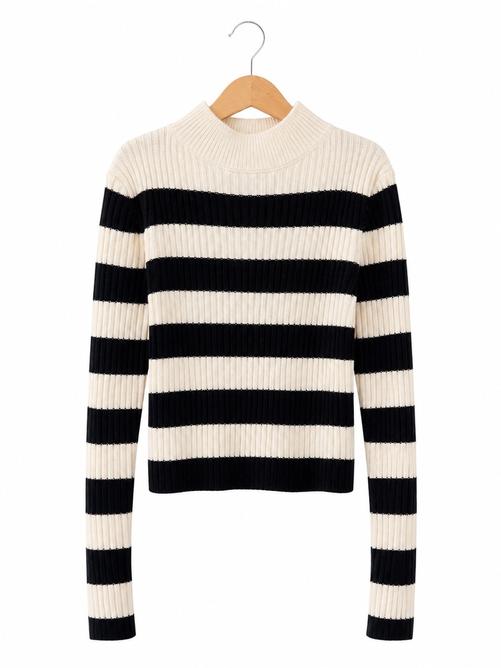 H&M Striped Ribbed Mock Neck Sweater - Black & Cream